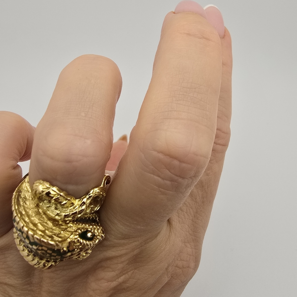Vintage Alexis Bittar 18K Yellow Gold Polychromed Enamel & Ruby Cobra Ring - Picture 11 of 15